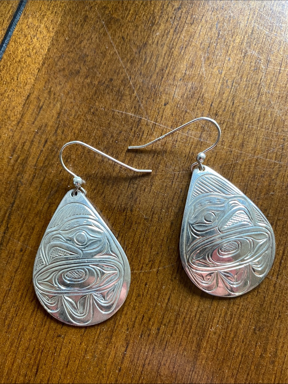 Fabulous Sterling Silver Vintage Haida/First People Eagle Tear Drop Earrings